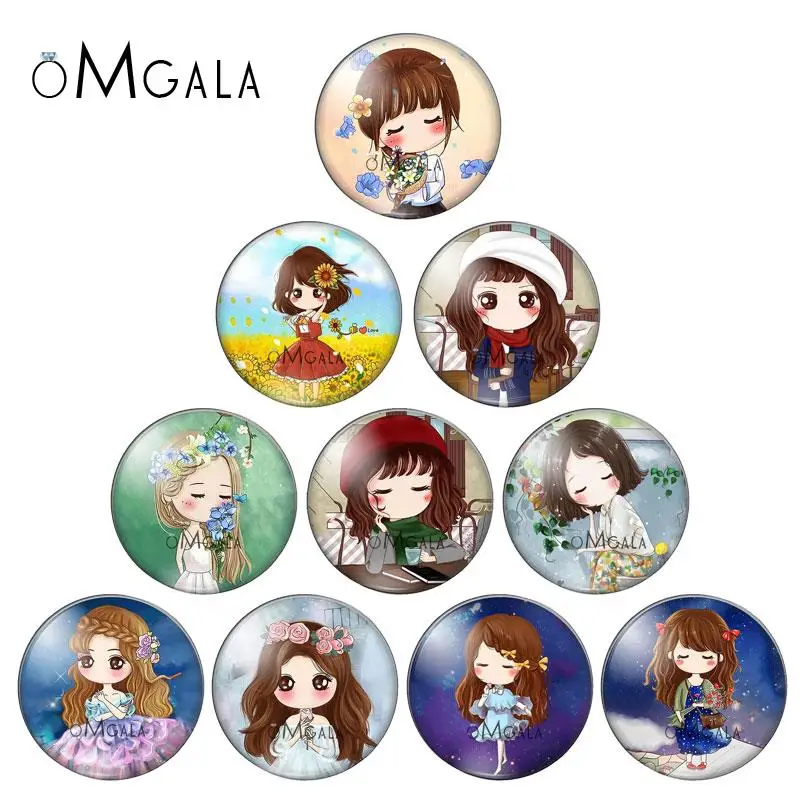 

Colorful Cartoon Lovely Girls And Flower 12mm/18mm/20mm/25mm Round photo glass cabochon demo flat back Making findings