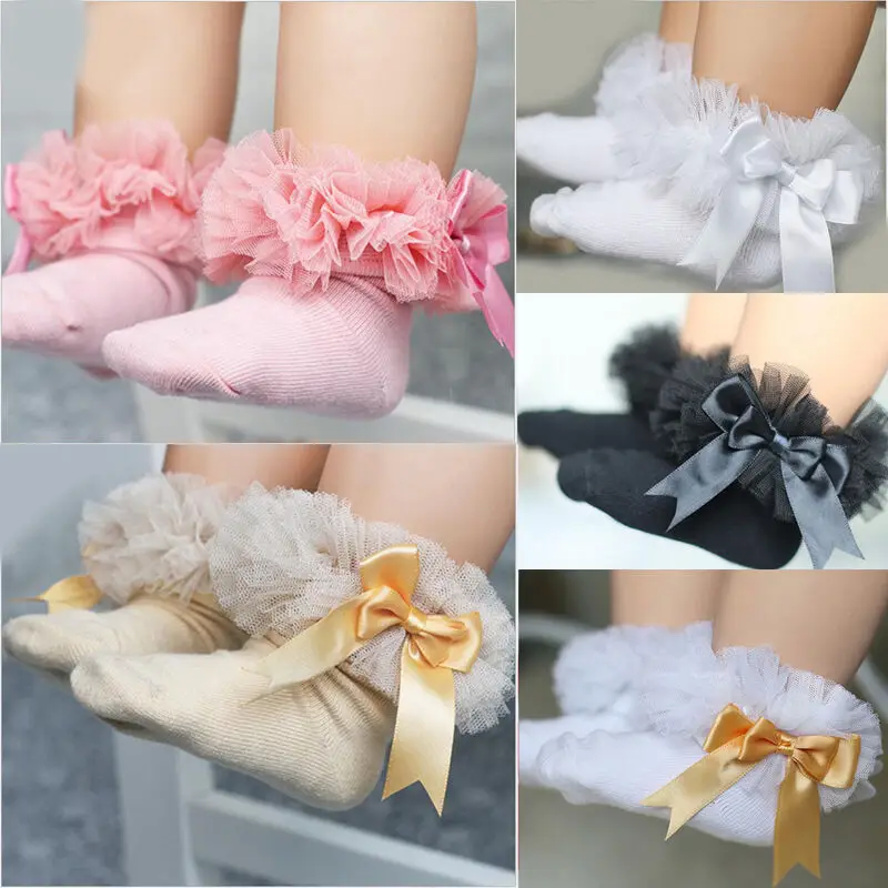 

Hot Newborn Baby Girls Kids Princess Bowknot Sock Lace Ruffle Frilly Ankle Socks