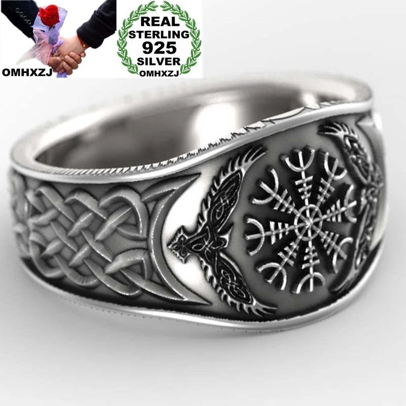 OMHXZJ Jewelry Wholesale RR1184 European Fashion Fine Man Party Birthday Wedding Gift Celtic Compass 925 Sterling Silver Ring