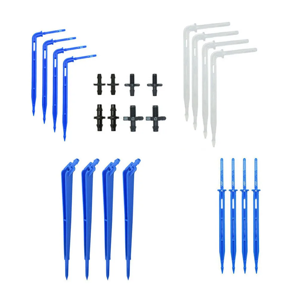 

200-500pcs 1/8 1/4" Bend Arrow Dropper Transparent Blue Curved Drip Arrow Emitter Irrigation For 3/5 4/7 Hose Potted Greenhouse