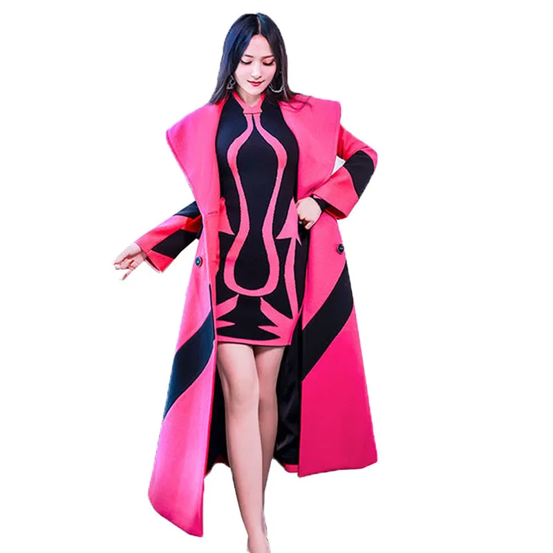 

2022 New Winter Woolen Coat Women Fashion Mid-length Temperament Stripe Wool Coat Female Casual Large lapel Outerwear R724