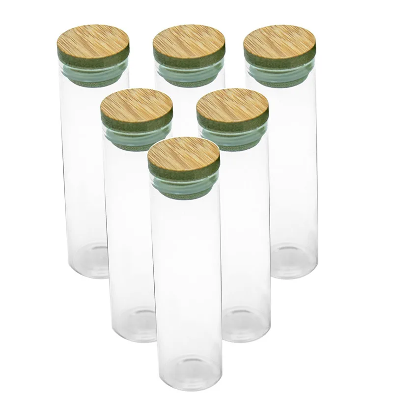 

30x100mm 50ml Glass Bottle with Bamboo Cap High Borosilicate Glass Jars bamboo Glycyrrhiza Sweets Food Grade Seal Jars Vials