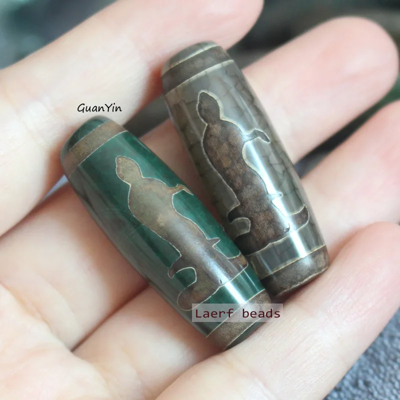 1Pcs , Around 13-15X38-40 mm Green Grey Tibet Dzi agates Beads ,For DIYJewelry making! Mixed wholesale for all items !