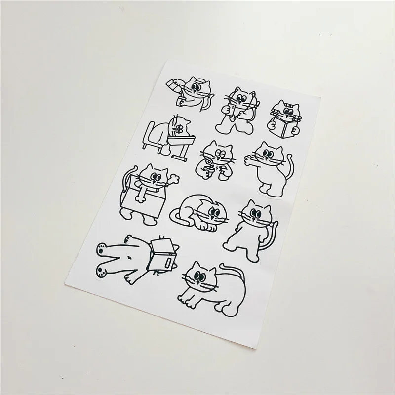 Cartoon Cat Simple Line-drawing Cute Stickers Kawaii Sketch Paster Mobile Phone Stationery Diy Decorative Sticker Waterproof