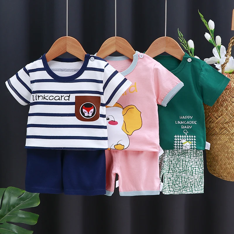 Conjunto de ropa para niños, camiseta para bebé (niña + Pantalones cortos, ropa de verano, chándal informal de algodón con dibujos animados para niños, conjunto de ropa para bebés