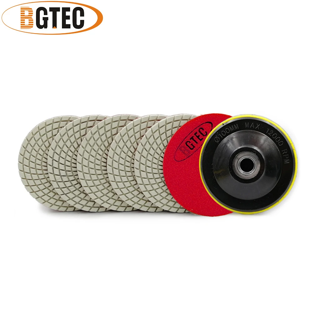 

BGTEC 4inch 6pcs #400 Professional diamond wet flexible polishing pads 100mm marble sanding disc disk with a M14 plastic backer