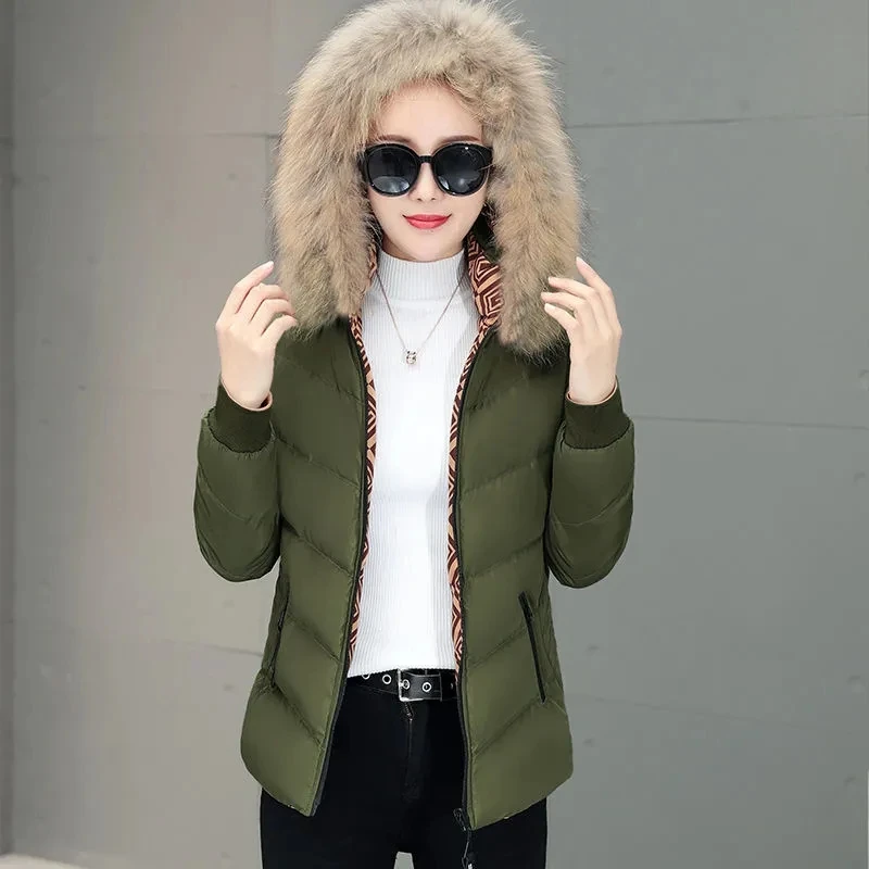 Down padded Cotton Jacket Women's Winter New Slimming Fashion Women's All-Match Mother Thick Warm Hoded Jacket Female's Parkas