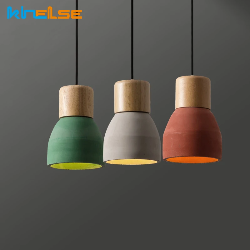 Nordic Concret Indoor Led Pendant Lamp Cement Wood Hanging Lights Fixture Vintage Loft Restaurant Bedroom Bar Cafe Aisle Lights