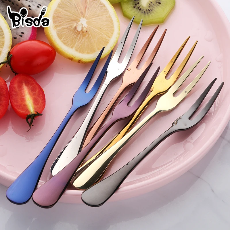 2 Pcs Fruit Fork Luxury Stainless Steel Gold Cake Dessert Forks Lovely Mini Fork Used For Cake in Party Snail Fork Restaurant