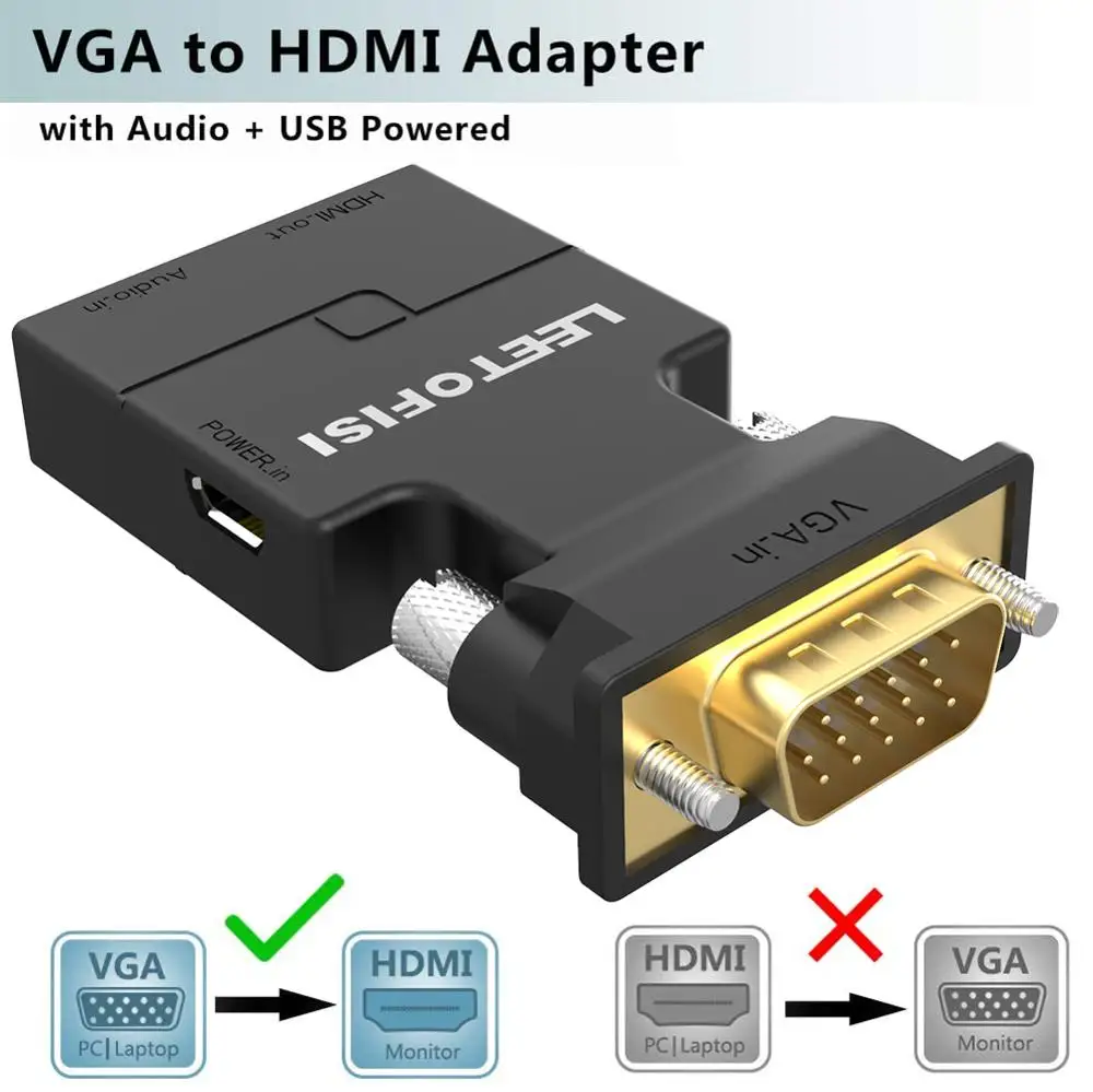 LEETOFISI VGA to HDMI Adapter Converter with Audio Chinese packaging boxes are handled at low prices Three-year warranty