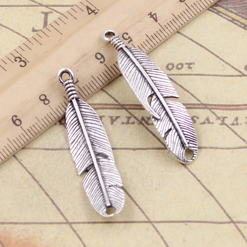 10pcs Charms curved feather 45x11mm Tibetan Silver Color Pendants Antique Jewelry Making DIY Handmade Craft