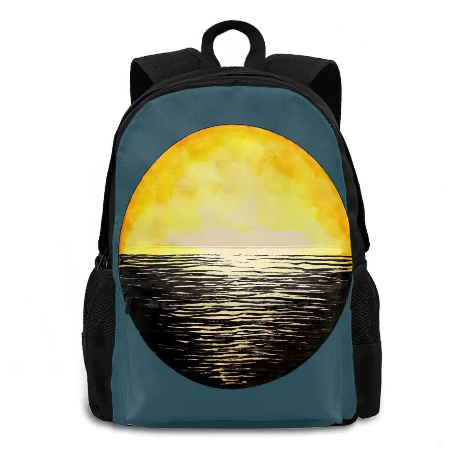 Last Light Hot Sale Schoolbag Backpack Fashion Bags Ocean Nature Sunset Fishing Boating Summer Waves Sunlight Vacation Beach