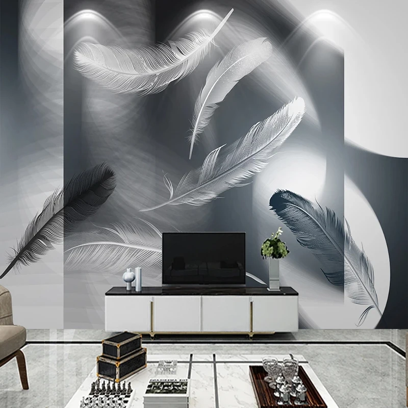 Mural Wallpaper 3D Abstract Geometric Grey Feather Living Room TV Sofa Bedroom Home Decor Self-Adhesive Waterproof Tapet