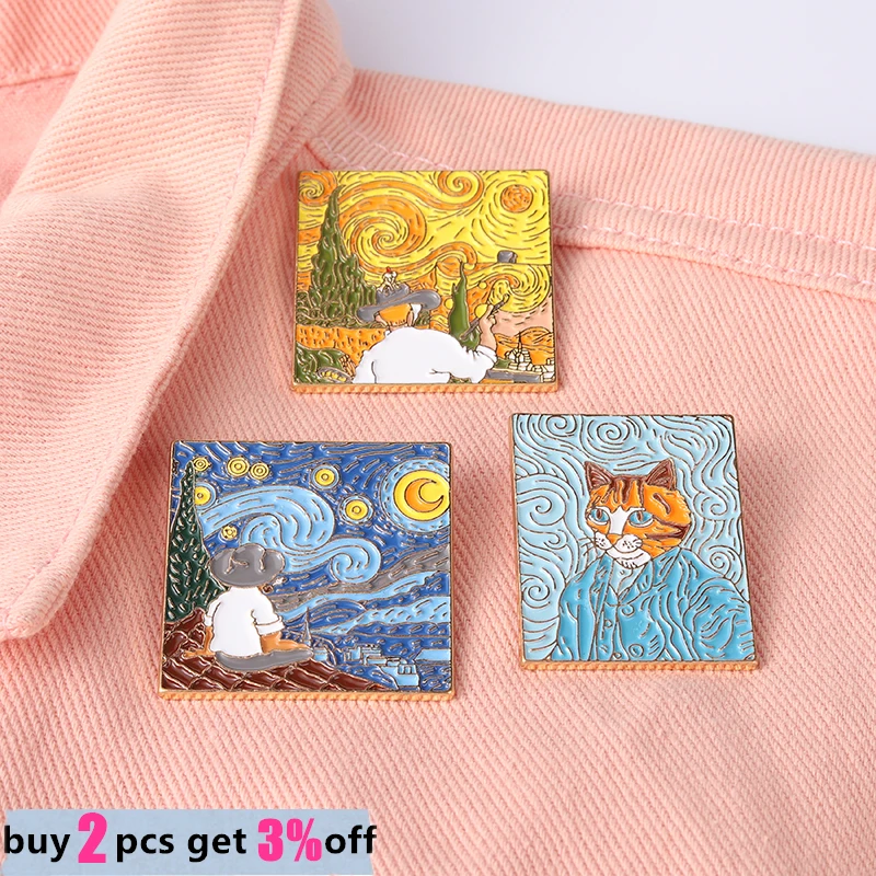 Custom Art Self Portrait Enamel Pins Van Gogh Star Moon Night Brooch Metal Badges Bag Artist Jewelry  Gift for Friend Wholesale