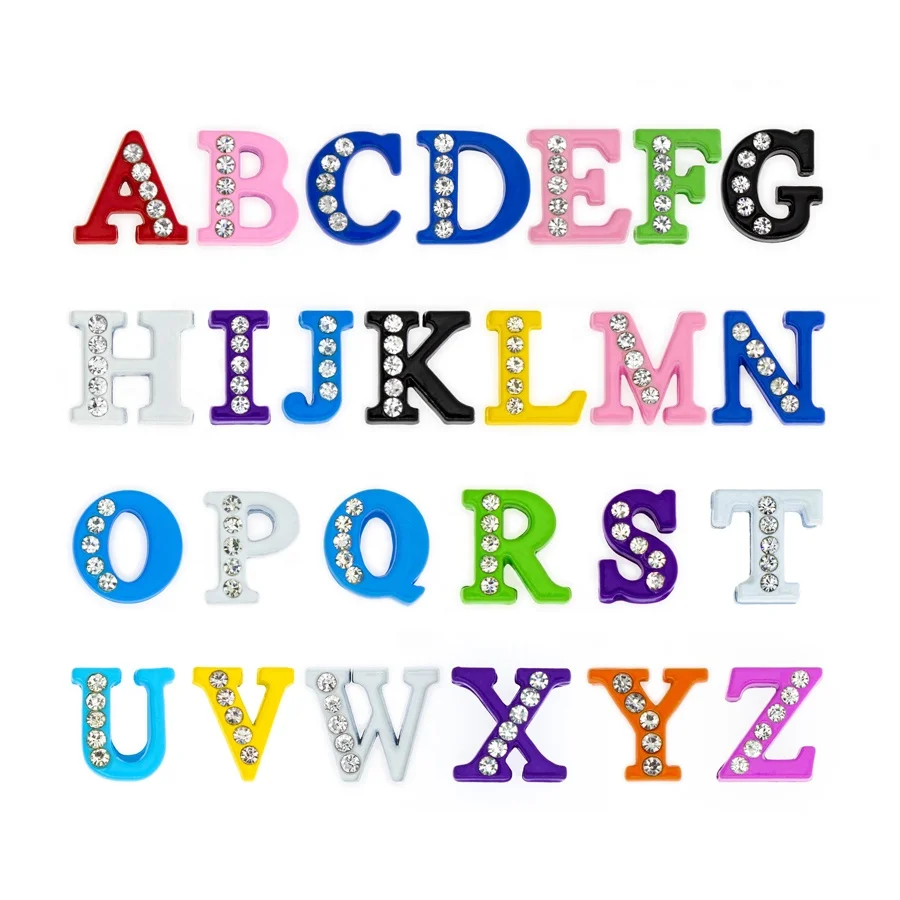 26Pcs/Lot Slide Letter Charms For Bracelet Making Women Jewelry  Rhinestone Slide Alphabet 8mm A-Z DIY Choker Necklace Keychain