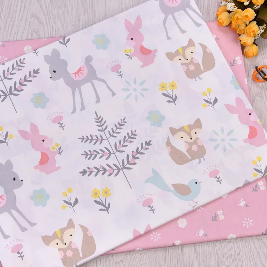 Cotton Fabric Diy Patchwork Quilting Handmade Baby Cloth Dress Bedding Blanket Sheets Tilda Tissus Tecidos Green Deer Fox Print