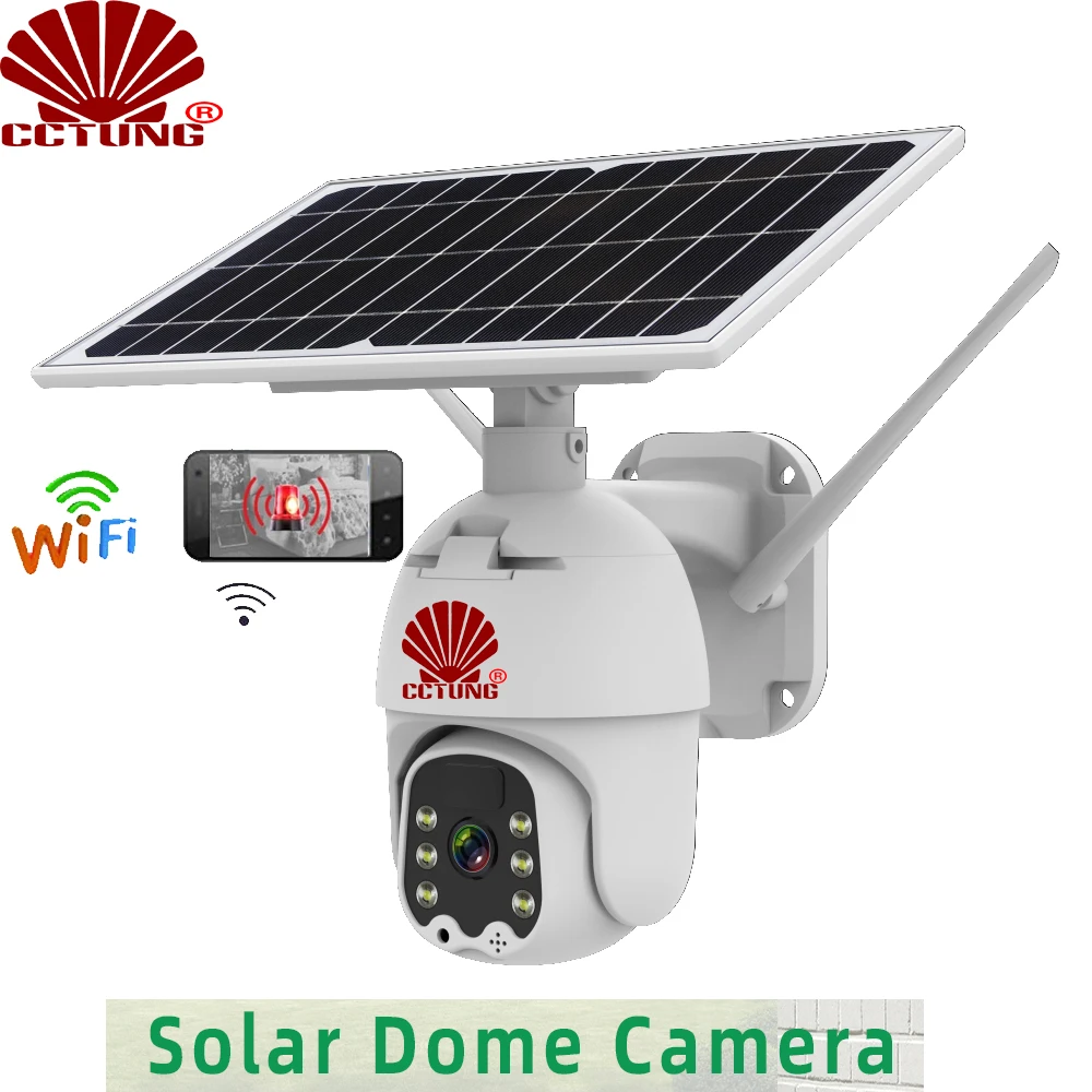 

WIFI Alarm Intelligent Solar PTZ Dome Camera with Mobile APP 1080P HD Live Video Moitoring Cloud & Local Storage IP65 Waterproof