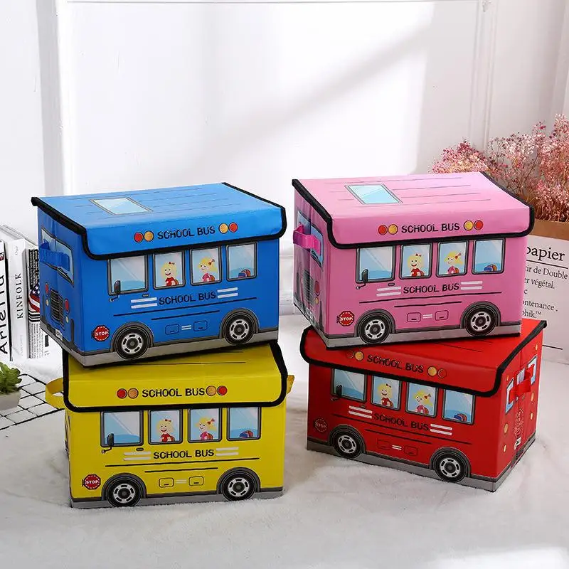 

Cartoon School Bus Storage Box Foldable Clothing Toy Sundries Storage Box Multifunctional Desktop Organizer Home Office Supplies