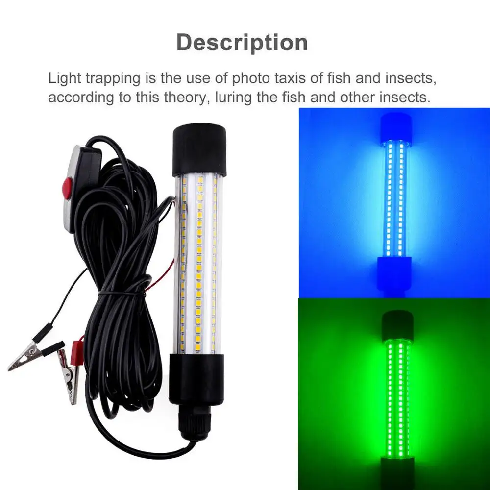 2Lampa LED 0W Podwodna lampa wędkarska LED 12V do nocnej łodzi wędkarskiej Oświetlenie zewnętrzne Ciepłe/zimne białe niebieskie zielone światło
