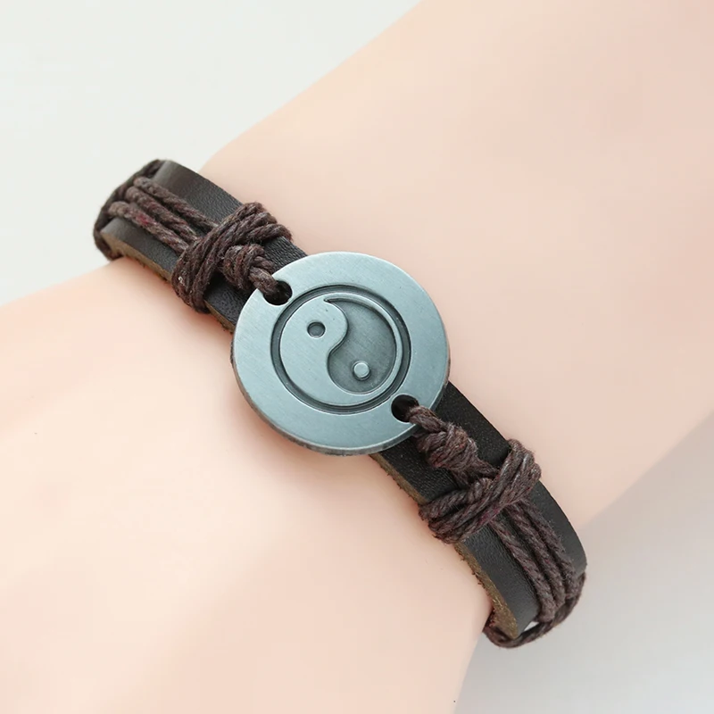 Vintage Yin Yang Tai Chi Leather Bracelet Diy Handmade Weaving BFF Best Friends Bracelets For Women Men Gifts Pulseira Feminina