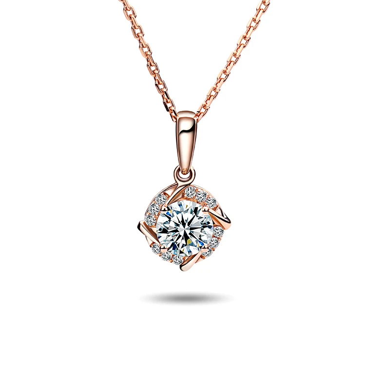 Classic 14k Rose Gold Created Moissanite Pendant Necklace 1ct EF 6.5mm Round Diamond Anniversary Wedding Engagement Jewelry