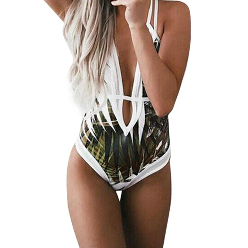 Conjunto de biquinis folha impressão 2022 venda quente das mulheres biquíni push up acolchoado banho branco bandagem com halter maiô feminino biquíni