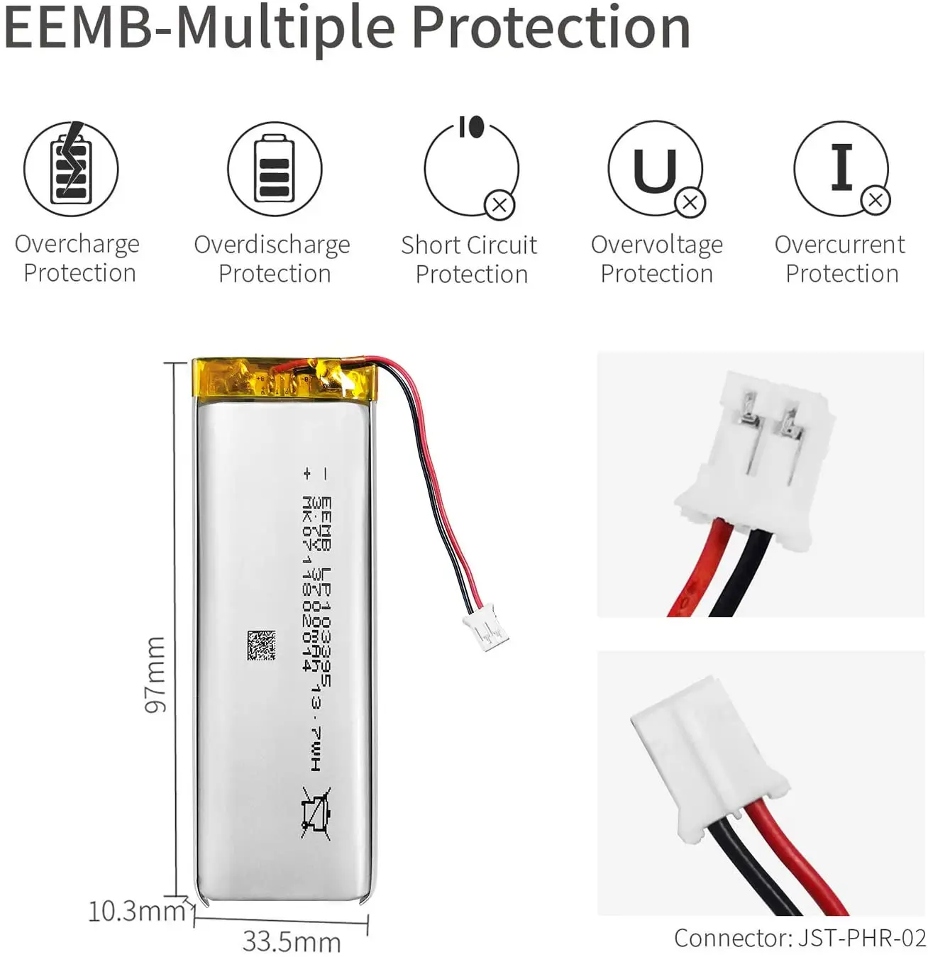 Imagem -03 - Bateria Lipo Recarregável Eemb para Alto-falante do Teclado Baterias de Polímero de Lítio Lp103395 3.7v 3700mah Pacote 4