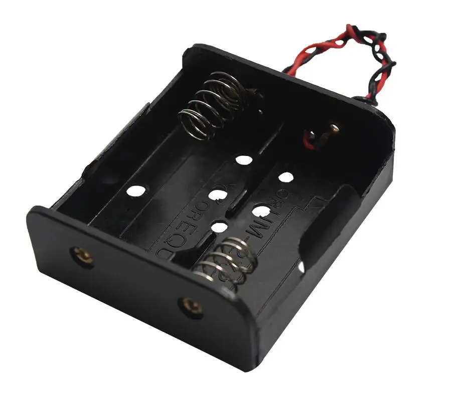 

Plastic Battery Holder Storage Box Black Case for 2 X C Size Batteries With Wire Leads 2 Slots 3V Clip DIY Accessories