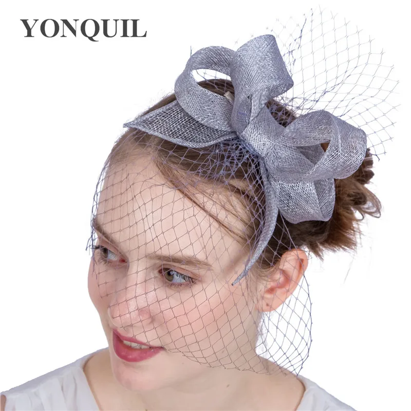 

Kentucky Sinamay Fascinators with Veiling Women Bridal Wedding Hair Accessories Derby Occasion Church Hats New Arrival 20 Color