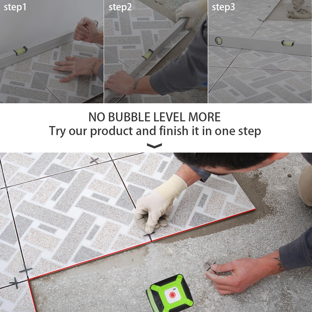 Huepar Floor Laser Level  5 Lines for Tile Laying Square Leveling Cross Line 360° Red Beam Coverage Horizontal Laser Tools