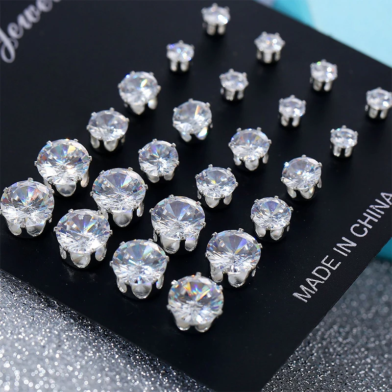 korean fashion Vintage Cubic Zirconia Stud Earrings set for Women Piercing Silver Color Earrings Jewelry Accessorie Brincos 2020