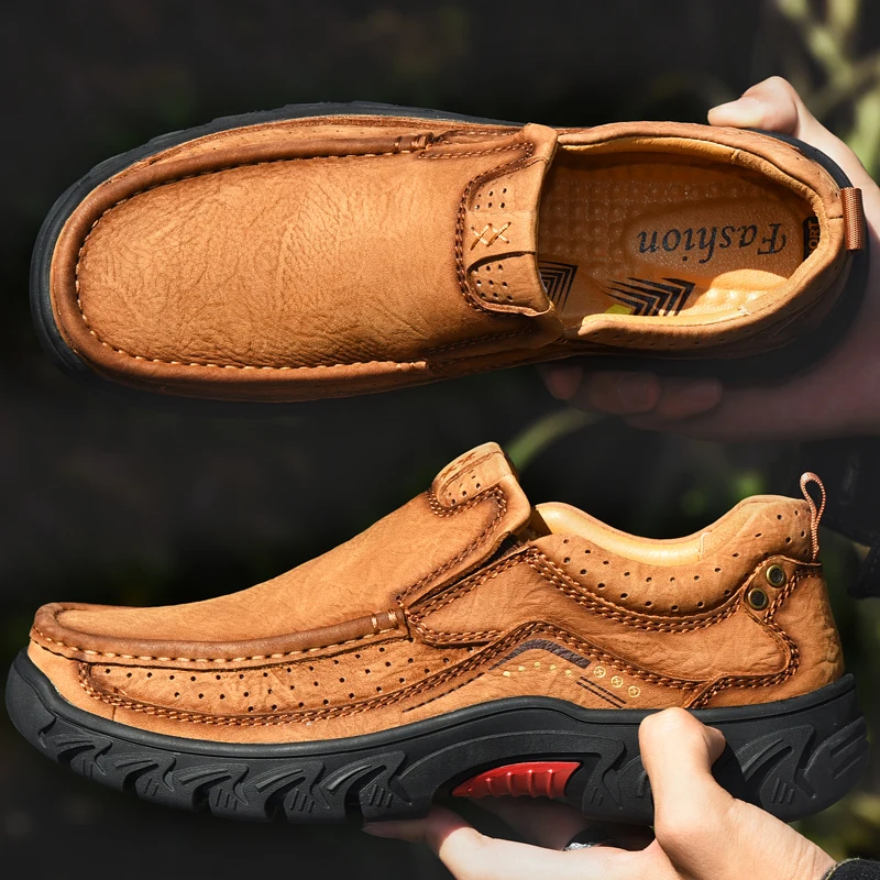 2024 New High Quality Men\'s Shoes 100% Genuine Leather Casual Shoes Waterproof Work Shoes Cow Leather Loafers Plus Size 38-46