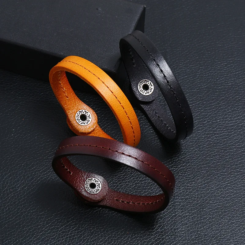 Vintage Men Leather Bracelets Minimalist Male Hand Jewelry Accessories Pulsera Hombre Bileklik Birthday Gift For Husband Joias