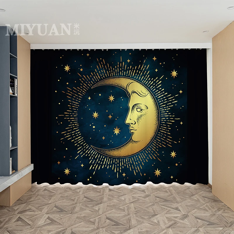 Moon Sun Symbol Astrology Retro Style Curtains For Living Room Window Curtain For Bedroom Modern Interior Home Decoration