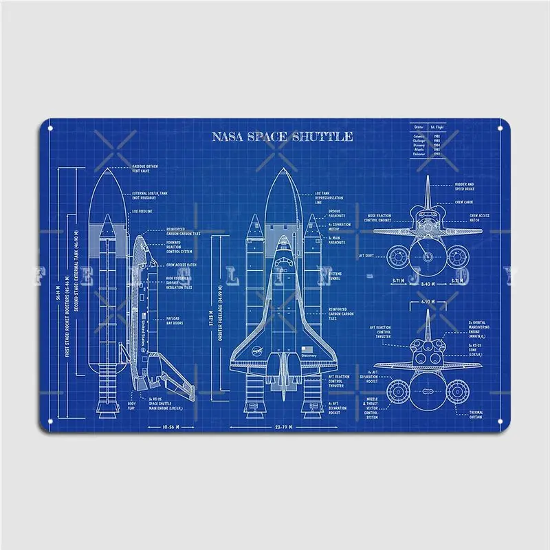 Space Shuttle Blueprint Metal Sign Pub Party Designing Painting Décor Tin Sign Poster