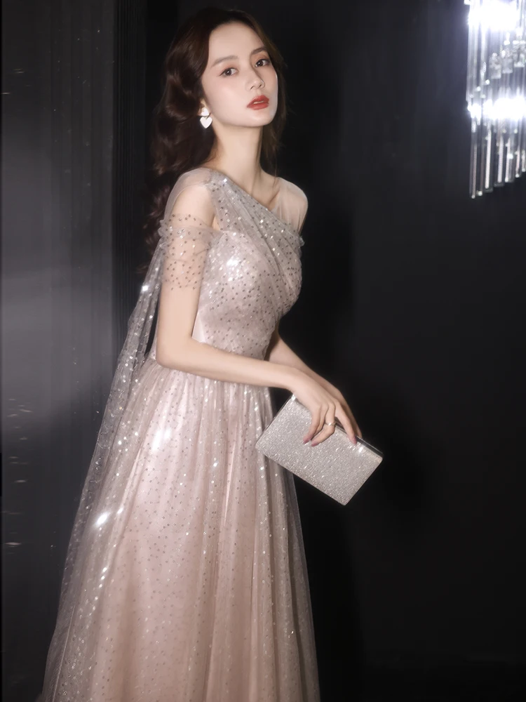 Sexy V Neck Off Shoulder A Line Prom Dress  Fashion Sequins Bowknot Bandage Ankle Length Pageant Party Gown Host Dress