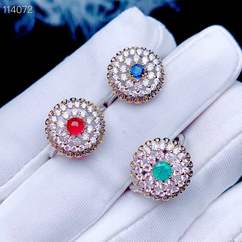 

Fine Jewelry S925 Sterling Silver Natural Ruby New Girl Trendy Ring Support Test Fashion Style with Box