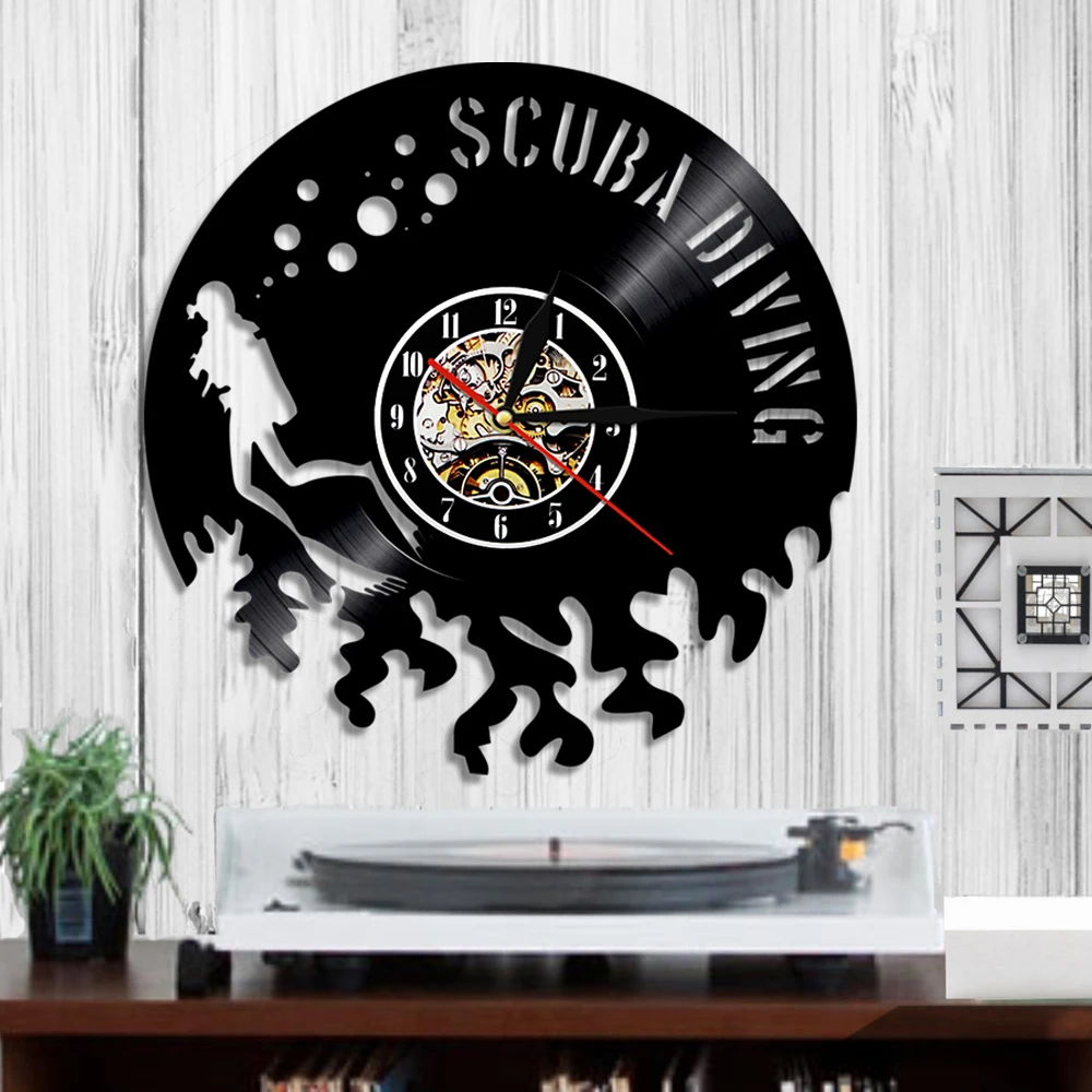 Scuba Diving Vinyl Record Wall Clock Modern Design Water Underwater Swimming Sea Exploration Home Decor For Scuba Divers Gift