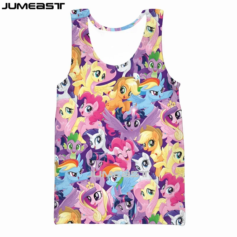 Jumeast Brand Men Women 3D Printed Vest Cartoon Horse Pony Little Pony Short Sleeve Sport Pullover Summer Tank Tops Tees