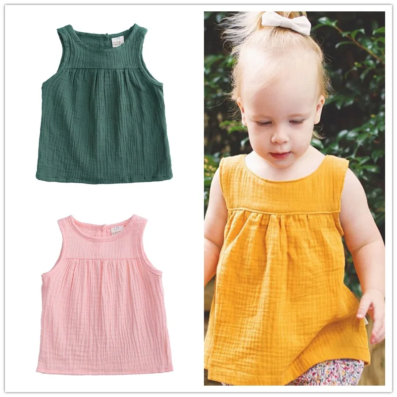 

Baby Long Tees Infant T Shirts Cute Children Sleeveless Tank Tops Newborn Toddler Girl Clothes Cotton T-Shirts