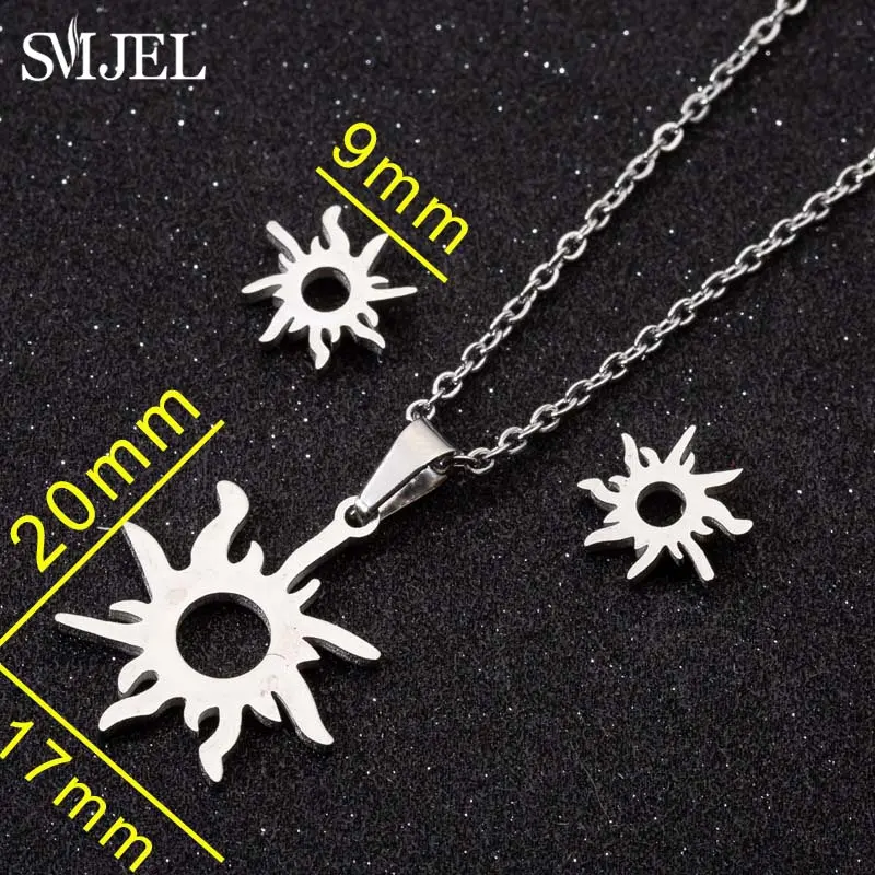 Stainless Steel Necklace Set Ethnic Sun Totem Pendent Necklaces For Women Birthday Party Fashion Crescent Star Earrings Jewelry
