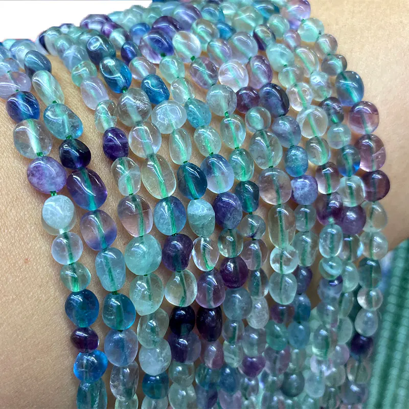 LUOMANXIARI 100% Natural Stone Beads Green Purple Gravel Fluorite For Jewelry Making DIY Bracelet Necklace Accessories 6-7MM