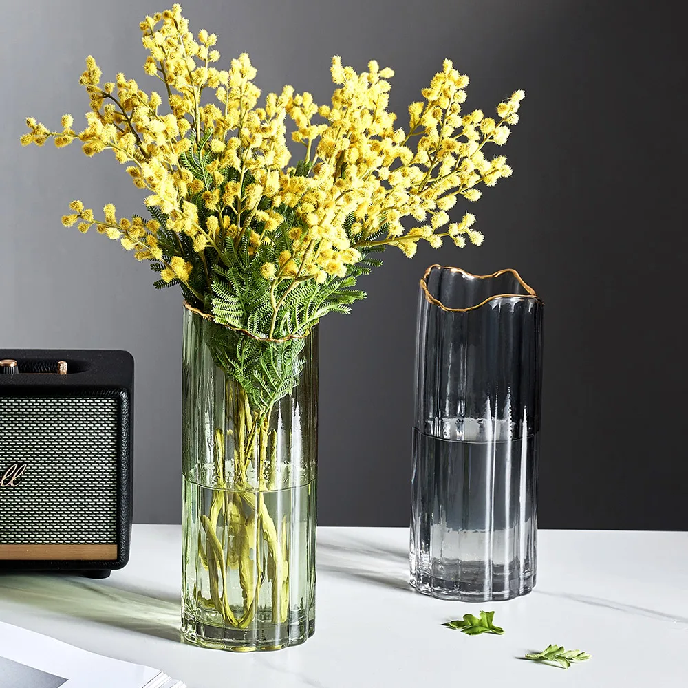 Nordic creative irregular gilded glass vase decoration, colorful living room simple flower arrangement and rich bamboo vase