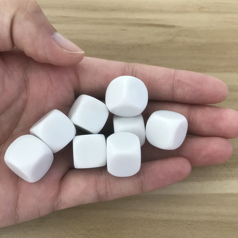 New Dice 50/100/200 Pcs/Lot 16mm Blank Dice D6 Acrylic White Rounded Corner Blank Dice Write and Carving Children Teaching Game