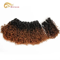 Pacotes brasileiros do cabelo do Ombre com fechamento, cachos do pixie, extensões do cabelo humano, 70g pelo PC