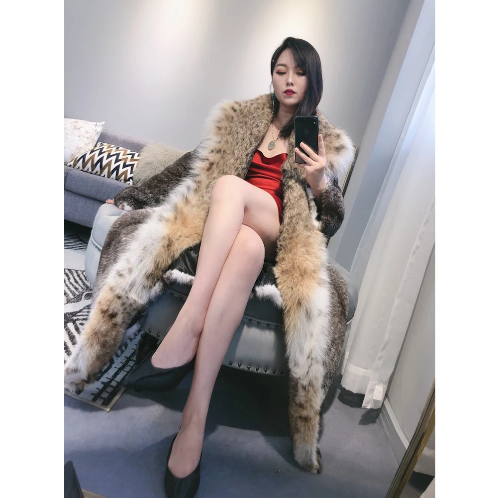 2019 New Imported Womens Mink Fur Coat With Bobcat Fur Big Collar Fashion Long Fur Coat Womens Winter coats