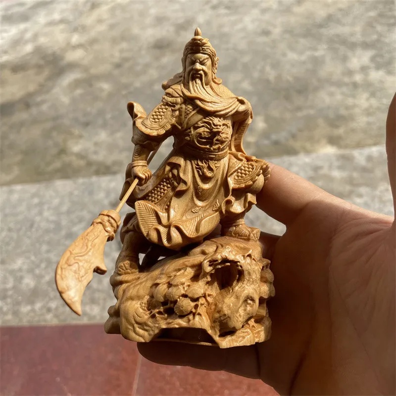 

12*7*4.5cm Wood Carving Fengshui Guangong Figurine Collective Wealth Lifelike Home/Office Decorate /Hand Pieces Cratfs