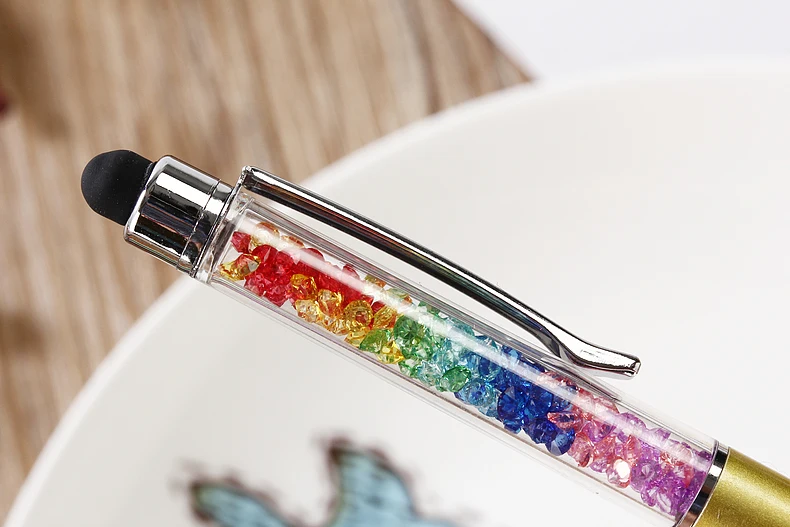 5pcs crystal ballpoint pen metal main-part touch control Creative cute with 7pcs ink free shipping