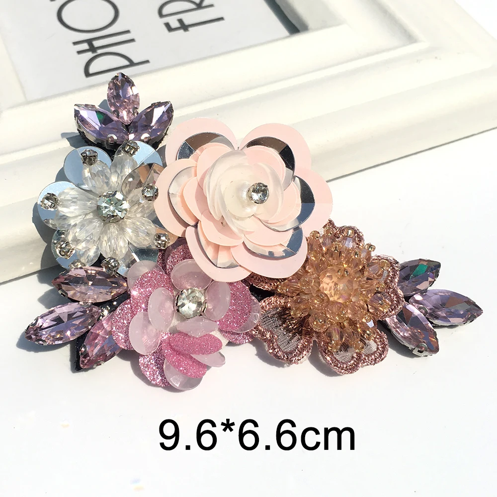 3D Flowers Beaded Handmade Appliqued Flower Sequin Applique for Clothes Sequin Patches Beaded Applique Sew on Cute Patch
