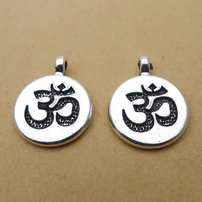 10 sztuk/partia kolor srebrny Chakra urok OM budda lotos wisiorki Fit Diy tworzenia biżuterii ustalenia bransoletka jogi akcesoria15 * 15mm — zdjęcie 6